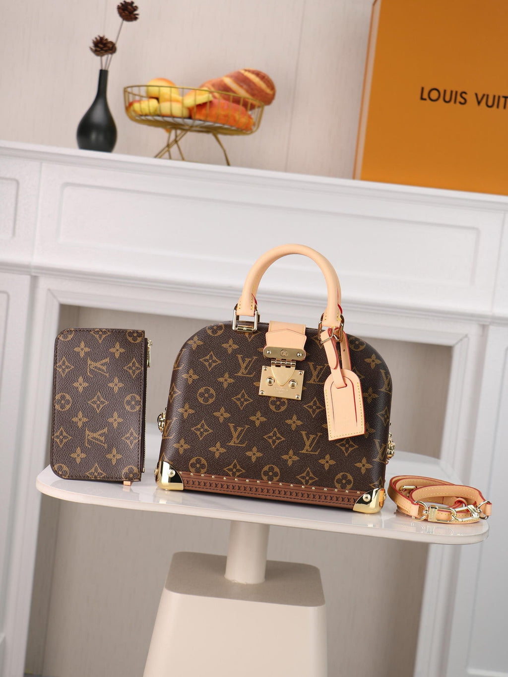 Louis Vuitton Alma MM Monogram canvas handbag set with Zippy wallet and detachable shoulder strap