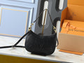 Black Monogram Embossed Leather Hobo Shoulder Bag