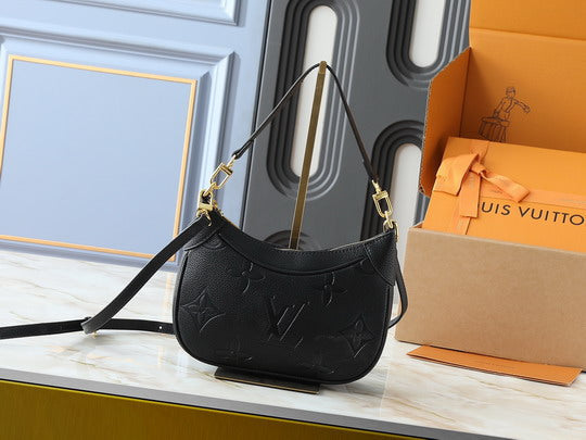 Black Monogram Embossed Leather Hobo Shoulder Bag