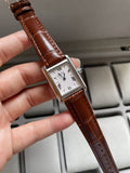 Cartier Tank Style Watch – Silver Case & Brown Leather Strap