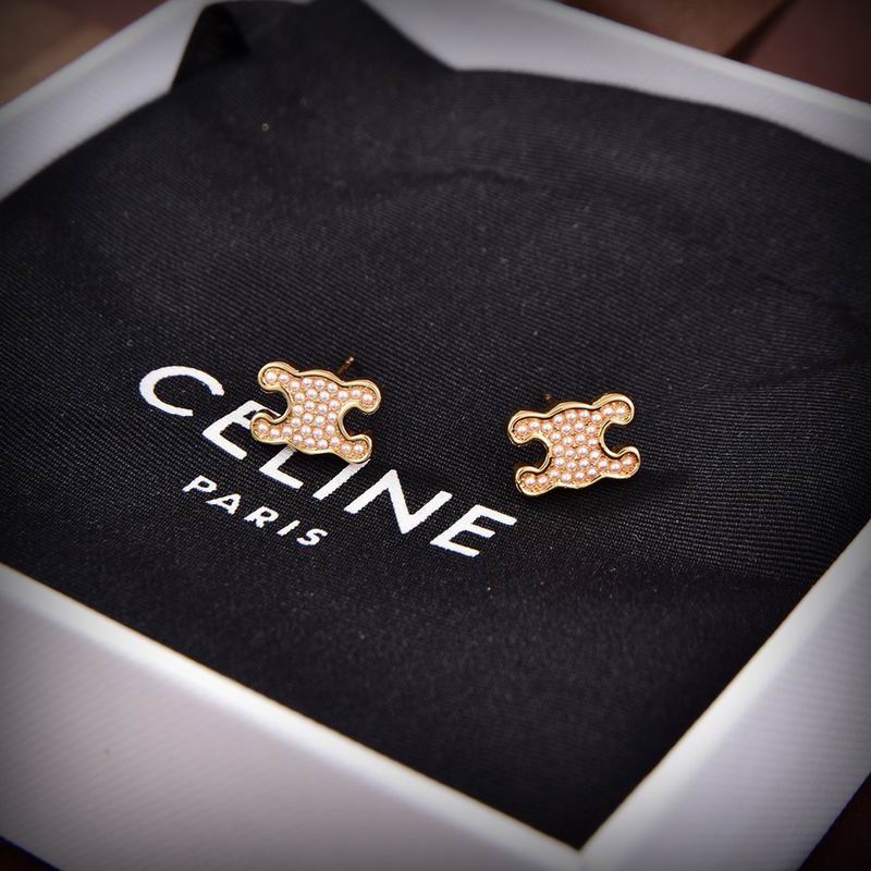 Céline Paris Crystal Logo Stud Earrings