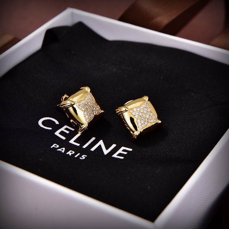 Celine Gold Pavé Crystal Stud Earrings