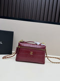 Chanel Vanity Case Bag – Burgundy Crocodile-Embossed Leather with Gold Hardware