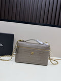 Chanel Crocodile-Embossed Vanity Bag with Chain Strap – Gray