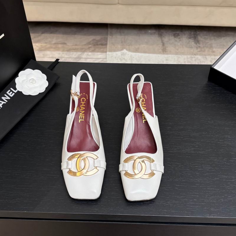 Chanel CC Logo Slingback Flats – White