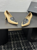Chanel Cream & Black CC Pointed-Toe Pumps