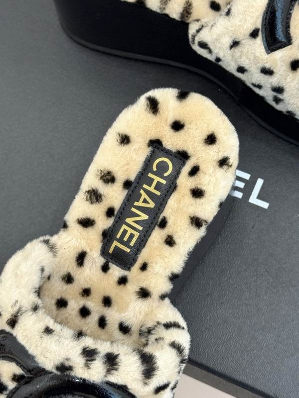 Chanel  Leopard Plush CC Logo Platform Slides