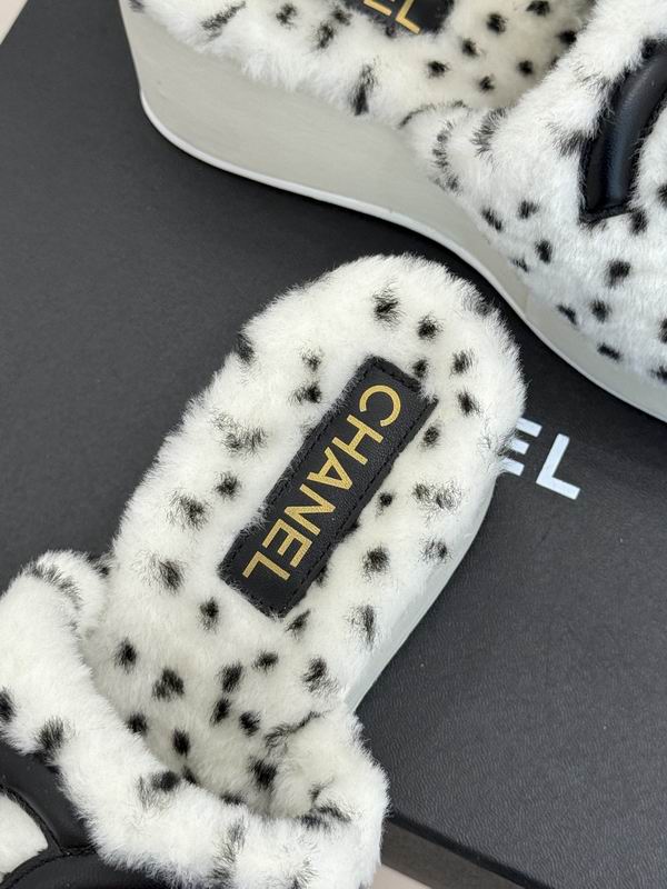 Chanel  White Black Plush CC Logo Platform Slides