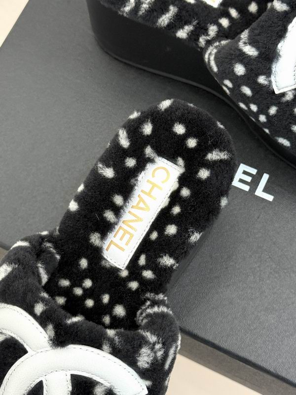 Chanel Black & White Plush CC Logo Platform Slides