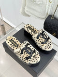 Chanel  Leopard Plush CC Logo Platform Slides