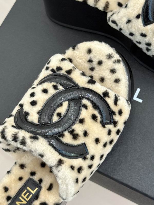 Chanel  Leopard Plush CC Logo Platform Slides