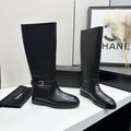 Chanel Black Tall Buckle-Strap Boots