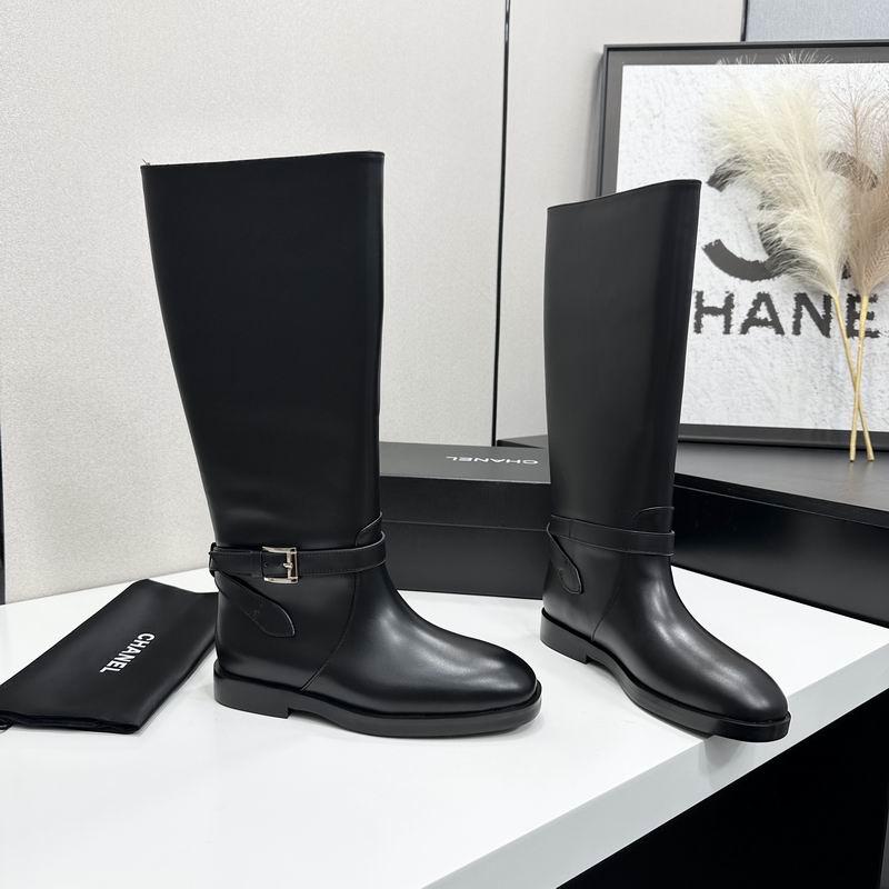 Chanel Black Tall Buckle-Strap Boots