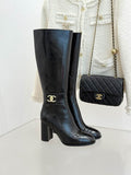 Chanel Black Knee-High CC Logo Boots