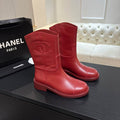 Chanel Red Tall Boots with Interlocking-C Logo