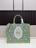 Christian Dior Book Tote – Green Multicolor Lily of the Valley Embroidery (Large)