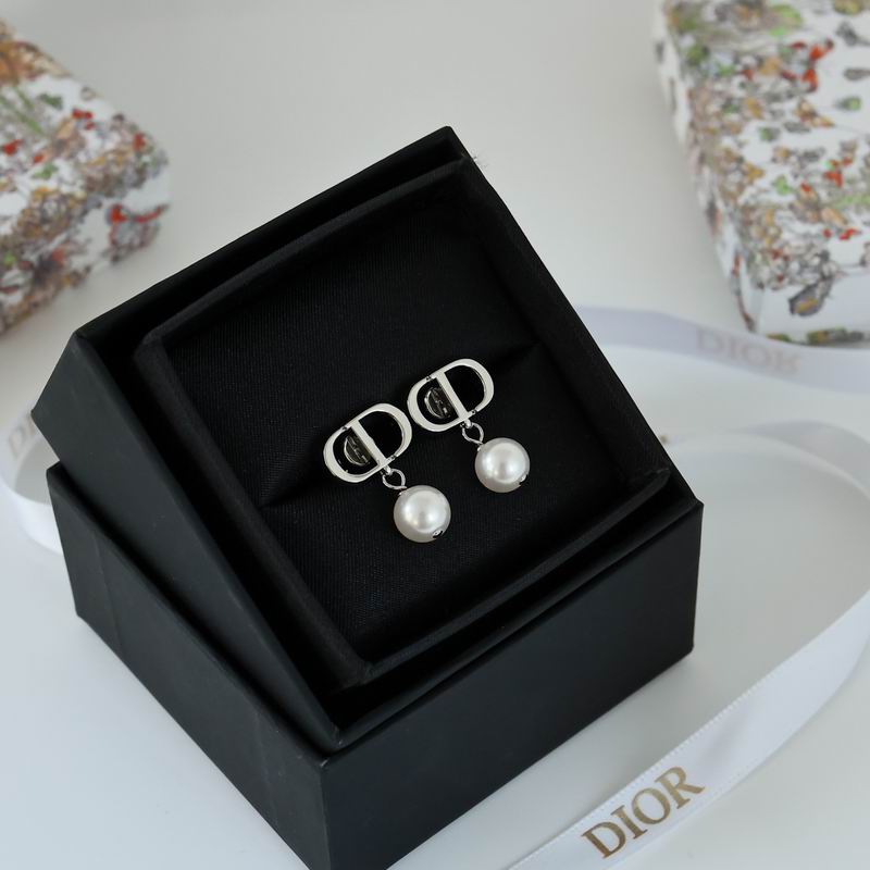 Dior CD Logo Pearl Drop Earrings