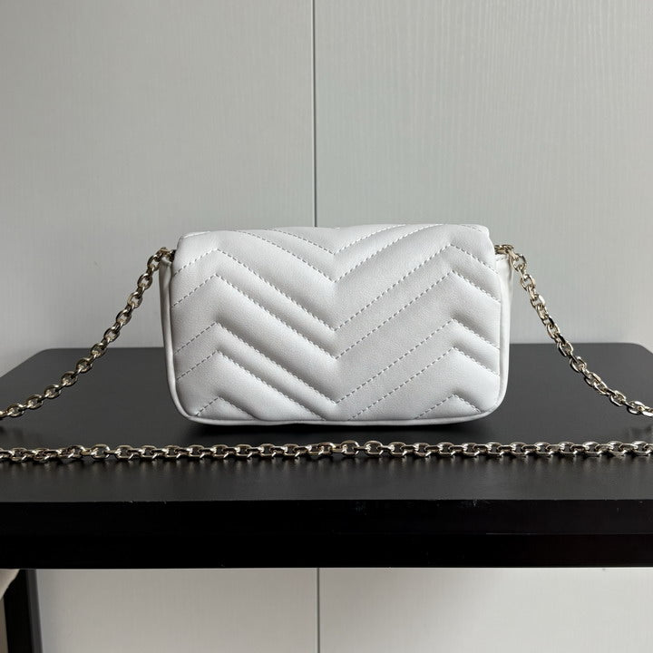 Gucci GG Marmont Mini Chain Bag – White