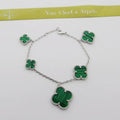 Van Cleef & Arpels Style Malachite Five-Motif Clover Bracelet in Silver-Tone