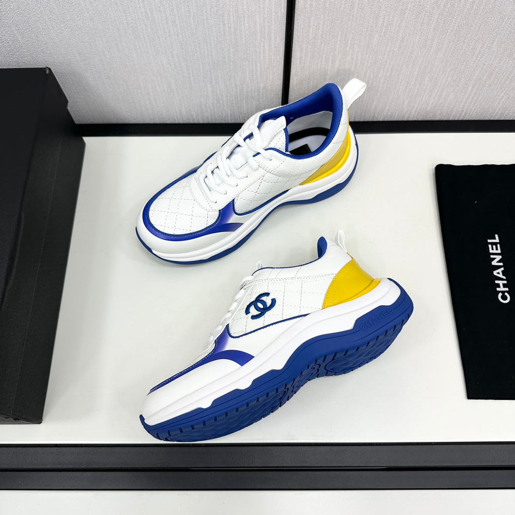 CHANEL SNEAKER IN WHITE MIX COBALT BLUE EMBROIDERED LAMBSKIN